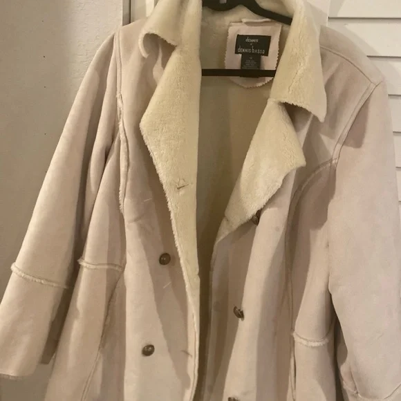 Dennis by Dennis Basso 1X light tan coat with faux fur inside faux suede 1X - Picture 10 of 15